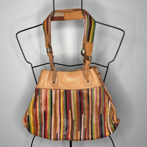 Lucky‎ Multicolor Leather Striped Satchel Shoulder Bag Purse Boho EUC Hippie - Picture 1 of 13